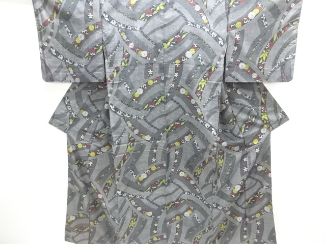 JAPANESE KIMONO / ANTIQUE ENSEMBLE KIMONO / SILK / TSUMUGI / KIKU ARABESQUE
